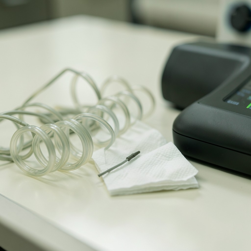 Close view of ECG leads and measurement equipment prepared for a teaching clinic